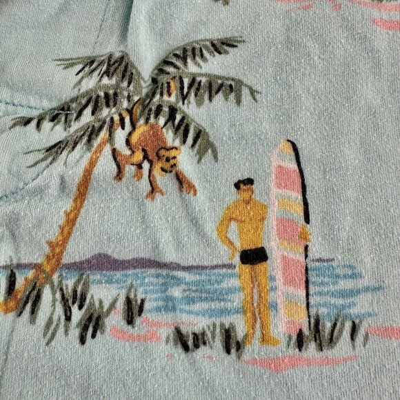 NICK & NORA Flannel Pajama Shorts Men’s Med Aqua Blue Hawaii Toucan Hula Surfer - Picture 12 of 16